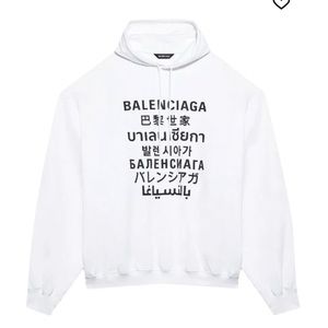 Authentic PREOWNED WHITE BALENCIAGA translation logo hoodie OVERSIZED MEDIUM